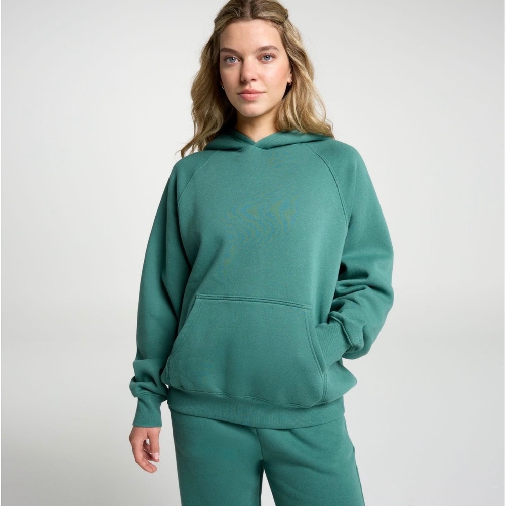 DSG Women Green Fleece Pullover Hoodie Raglan Sweatshirt Size M